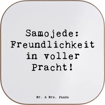 Produktbild von Mr. & Mrs. Panda Untersetzer für Gläser Spruch Samojede Freundlichkeit - Weiß - Geschenk, treue Begleiter, Hunderasse, Hunderassen Beschreibung, Pflege, Tischuntersetzer