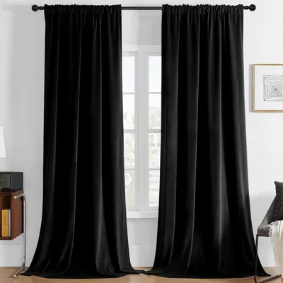 Samtvorhänge 2er-Set, 132x245 cm, Schwarz, Thermofutter, Verdunkelung