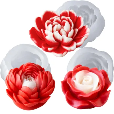 Productafbeelding van Siliconenmaten, gietvormen, kaarsen set, 3 siliconen bloemvormen in roze vorm, 3D kaarsen vormen, chocolade vormen in roze vorm, handgemaakte siliconen bloemvormen, chocolade decoraties