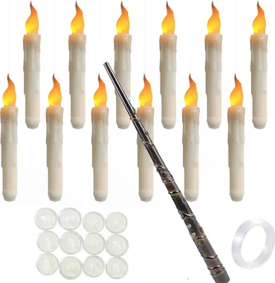 Produktbild von 12-teilig Schwimmkerzen mit Zauberstab Fernbedienung,LED Flackernde Floating Candles für Halloween Weihnachtskerzen Dekoration (Gelb)