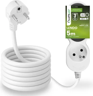 Produktbild von LUMILED Steckdosenleiste 3-Fach Steckdose Typ E, 5m Kabel H05VV-F3G, Weiß, Mehrfachsteckdose E Stecker 10A 2300W 250V IP20 Halterung zum Aufhängen