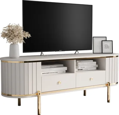 Produktbild von MEBLE KRYSPOL New York TV Schrank - 50,5 x151x40cm - Weiß, Gold