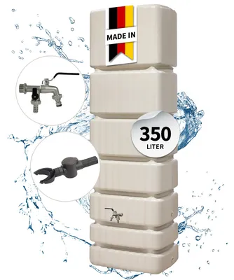 Produktbild von 4rain SLIM Regentonne Wandtank Komplett-Set 350 Liter sandbeige inkl. Chrom-Doppelauslaufhahn und Fallrohranschluss