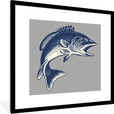 Produktbild von MuchoWow® Gerahmtes Poster Illustration eines Fisches auf grauem Hintergrund 40x40 cm - Poster mit Schwarzem Bilderrahmen Wandposter Rahmen Foto Bilder - Poster - Plakat im Rahmen