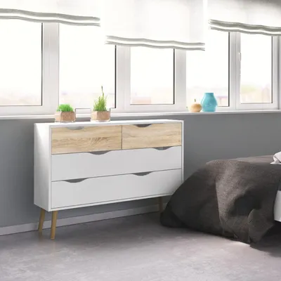 Productafbeelding van Ladekast Oslo Wit/Naturel 4-lades - Giga Living