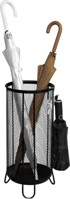 Produktbild von Regenschirmständer, mit Wasserauffangschale, 4 Haken, aus Drahtgitter, Anthrazit