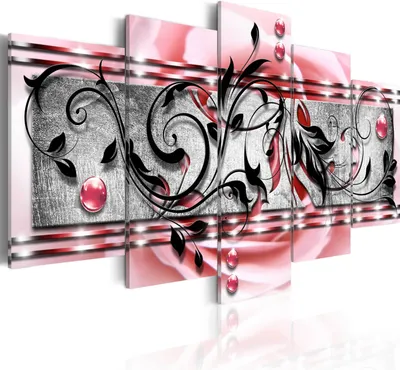 Produktbild von Leinwandbilder 200x100 cm a-A-0018-b-o Vlies Leinwandbild 5 tlg Kunstdruck modern Wandbilder XXL Wanddekoration Design Wand Bild ABSTRAKT BLUMEN ORNAMENT