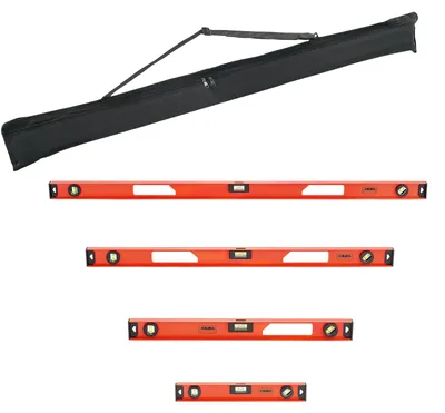 Obrázek produktu pro Sada 4 vodováh SucceBuy, 40/60/90/120 cm se 3 libelami pro úhly 90°, 45° a 0°, přesnost 0,5 mm/m, magnetická vodováha s otvorem pro zavěšení, robustní měřicí nástroj pro stavební projekty a renovace
