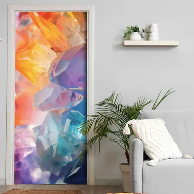 Produktbild von Türtapete selbstklebend | 200 x 90 cm Bunter Kristalle, Glas | Tür Aufkleber Poster Türfolie | Einteilig | Wasserfest 3D Türaufkleber Klebefolie Wandtattoo