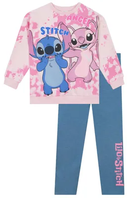 Produktbild von Disney Stitch Pullover | Stitch Und Angel Sweatshirt Mädchen Und Leggings | Angel Kleidung Mädchen | Zweiteiler Outfit Set Rosa 128