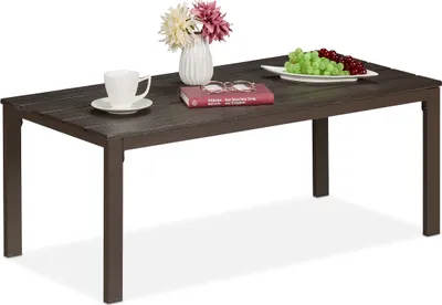 Zdjęcie produktu dla Stół ogrodowy Relaxdays, odporny na warunki atmosferyczne, nadaje się również na taras i balkon, stół wypoczynkowy, wymiary: 39 x 98 x 48 cm, stół ogrodowy, brązowy