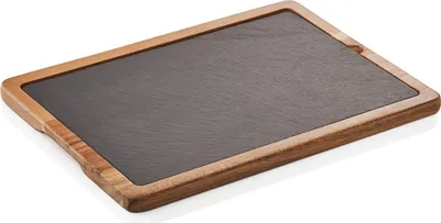 Produktbild von 6x Servierbrett Naturschiefer Akazienholz eckig 33 x 23 x 1,5 cm