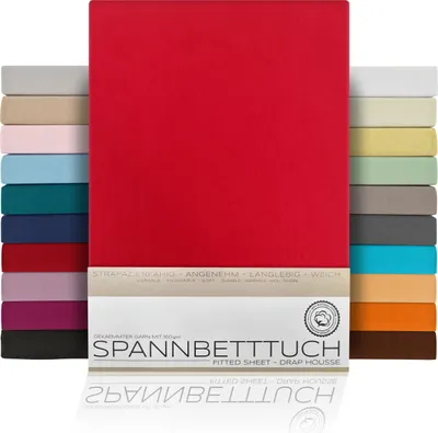 Produktbild von Spannbetttuch Bettlaken aus gekämmter Baumwolle Premium Jersey 160g/m²,160x200cm,Rot, Matratzenart:Standardmatratze