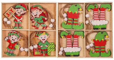 16 Holz-Elfen-Anhänger für Weihnachtsbaum, 6x6,6 cm