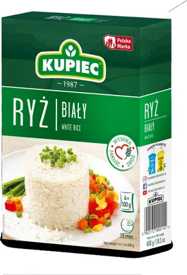 Zdjęcie produktu dla KUPIEC Ryż Biały Długoziarnisty Naturalny Wysoka Jakość - 4x100 g Woreczki