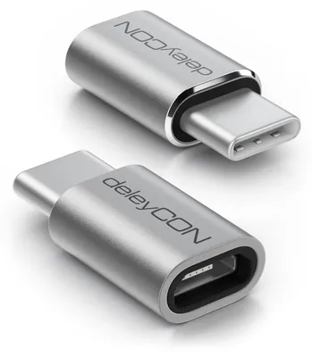 Produktbild von deleyCON USB-C Adapter Micro USB Buchse auf USB C Stecker, 2 Stück - Silber