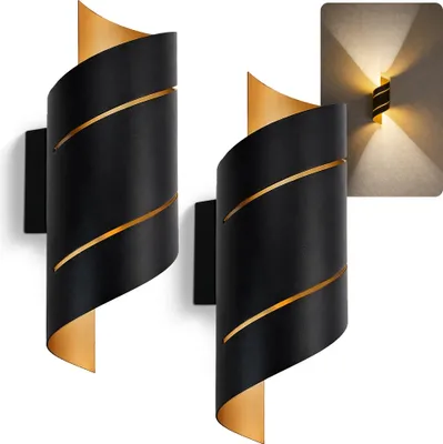 Produktbild von SSC-LUXon 2er Set REVIA LED Wandstrahler schwarz gold - Wandlampe 30cm warmweiß Up & Down IP65 Wandbeleuchtung für Innen & Außen