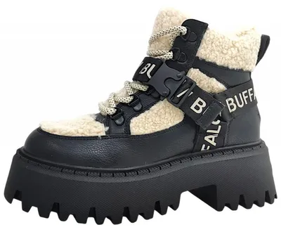 Image de Buffalo Aspen Com Mid Warm : Bottes lacées noires pour femmes, style décontracté