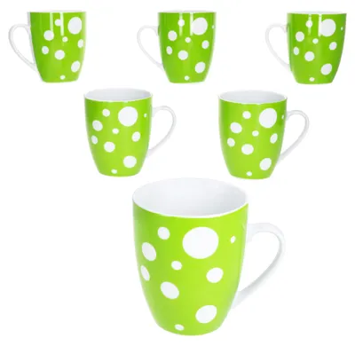 Obrázek produktu pro Pula zelená sada 6 hrnků na kávu 300ml porcelánový hrnek 6 osob. tečky čaj kakao