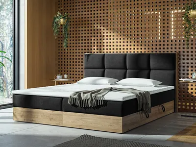 Obrázek produktu pro Kontinentální postel 160x200 JERSEY - dub craft / černá + topper