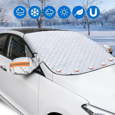 Productafbeelding van Autovoorruitbeschermer met zijspiegelbeschermers, 145x120 cm, magnetisch, geschikt voor winter en zomer