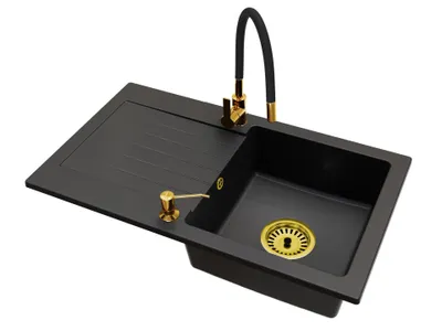 Produktbild von Küchenspüle Einbecken Leon Siphon Armatur Flex Gold Seifenspender