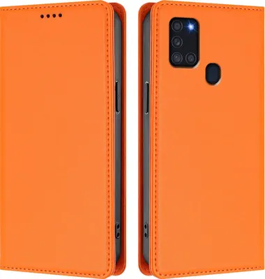 Image de Etui en cuir pour Samsung Galaxy A21S, étui magnétique en cuirPolyuréthaneavec support Orange