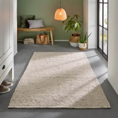 Produktbild von Wollteppich Handweb Teppich Gewalkt I Reine Schur-Wolle im Skandinavischen Design I Wohnzimmer Schlafzimmer Esszimmer Kinderzimer Büro |  Natur