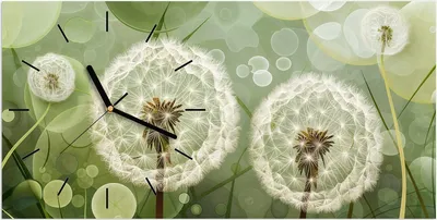 Produktbild von Wanduhr aus Glas mit Motiv Löwenzahnzarte Blüten- 60 x 30 cm - inkl. Aufhängesystem