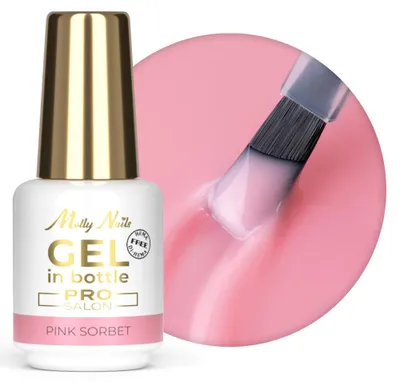 Produktbild von Gel in Bottle Molly Nails Pro Salon Pink Sorbet – Aufbaugel mit Pinsel, HEMA/Di-HEMA-frei, 15 g