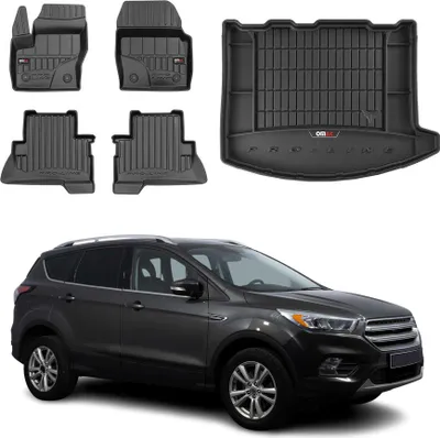 Image de Kit Tapis de Sol et Coffre pour Ford Kuga 2013-2019 TPE Caoutchouc Noir