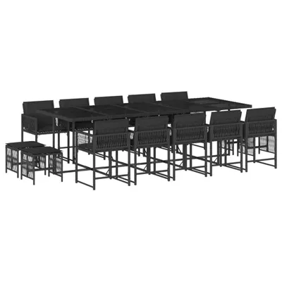 Produktbild von 15-tlg. Garten-Essgruppe mit Kissen Schwarz Poly Rattan
