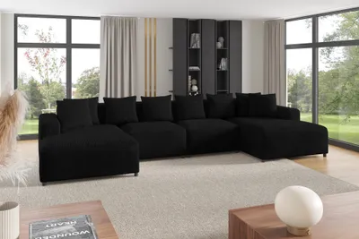 Produktbild von Wohnlandschaft Sofa U-Form Designersofa MEGAN in Stoff Poso Schwarz