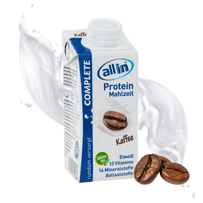 Produktbild von all in® COMPLETE Protein Drink Kaffee 14x 200ml, Hochkalorische Trinknahrung auf Milch-Basis, Protein Shake, Mahlzeit, Gewichtszunahme