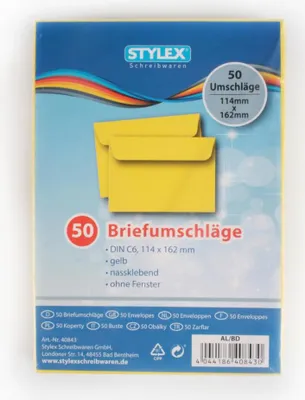 Produktbild von 50 farbige Briefumschläge / Din C6 / Farbe: gelb