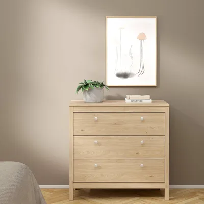 Image de Sagar - Commode, 82x38x80h cm Chêne Marron, 3 Tiroirs