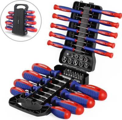 Produktbild von WORKPRO Schraubendreher Bit Set inkl. Steckschlüssel 45tlg aus CR-V Stahl, magnetischer Schraubenzieher-Satz mit Halterung