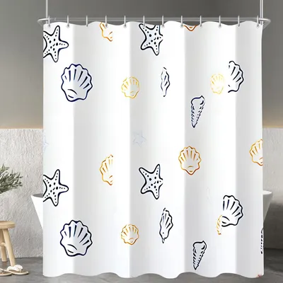 Produktbild von Duschvorhang 240x200cm Kleiner Ozeanstern, beschwerter Saum, schimmelresistent, wasserabweisend, waschbar, aus Polyestergewebe, mit Ösen und 14 Duschvorhangringen für Badezimmer und Badewanne.
