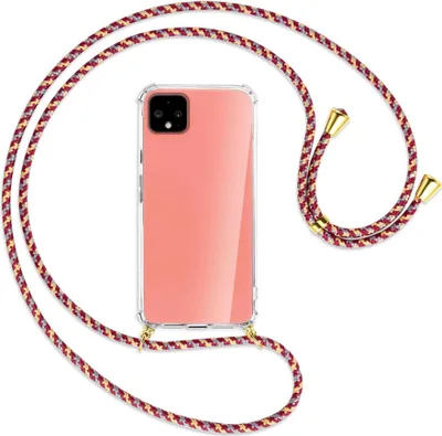 Produktbild von Handykette Backcover-Schutzhülle mit Band (Metall goldfarben) für Google Pixel 4 - weinrot/gelb/grau