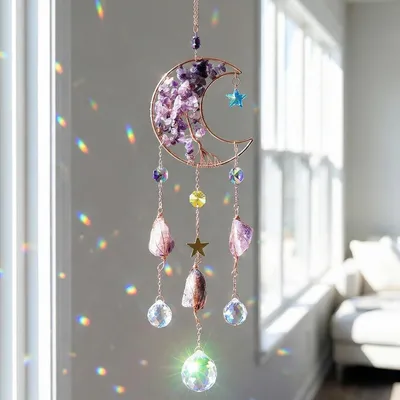 Produktbild von Suncatcher 40 cm, Mond und Sterne, Kristall, Hängedekoration für Fenster