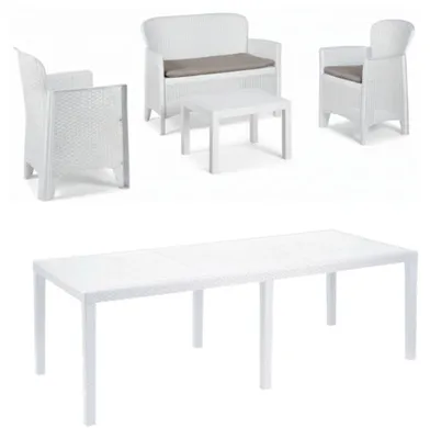 Produktbild von Domaso - Gartenlounge-Set, Weiß, 4-Sitzer, Tisch für 10 Personen