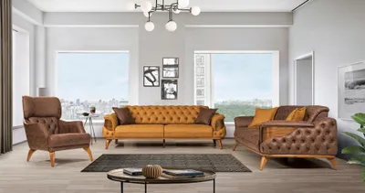 Produktbild von Luxus Sessel Ohrensessel Leder Braun Wohnzimmer Polyester Einsitzer