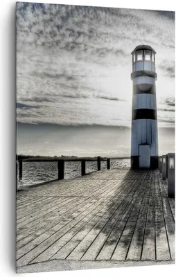 Produktbild von Bild auf Leinwand - Leinwandbild - Einteilig - See Leuchtturm Holzbrücke Wasser - 80x120cm - Wand Bild - Wandbilder - Leinwanddruck - Wanddekoration - Leinwand bilder - Wandbild - PA80x120-0330