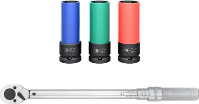 Obrázok produktu pre WIESEMANN 1893 Momentový kľúč 1/2" s vložkami na šetrenie sily 17 mm, 18 mm, 21 mm, sada I Kompletná sada pre výmenu pneumatík 42–210 Nm I S prepravným boxom I 81529