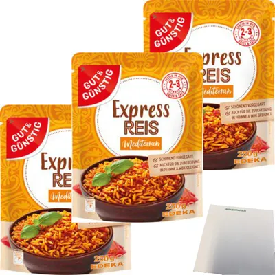 Produktbild von G&G Mikrowellenreis Mediterran 3er Pack (3x250g Packung) + usy Block