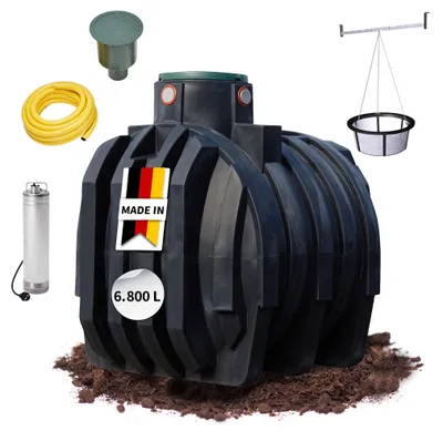 Zdjęcie produktu dla Zbiornik podziemny / zbiornik na deszczówkę Mono Garden Comfort Set 6,800L 4Rain 295053, Obraz wygenerowany przez AI