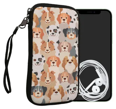 Produktbild von kwmobile Handytasche für Smartphones M - 5,5" - Neopren Handy Tasche Hülle Cover Case Schutzhülle - Viele Hunde Weiß Hellbraun Grau - 15,2 x 8,3 cm
