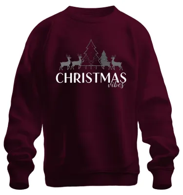 Produktbild von CHRISTMAS vibes Weihnachten Rentiere Tannenbaum Sweatshirt Pullover, Burgundy, 3XL
