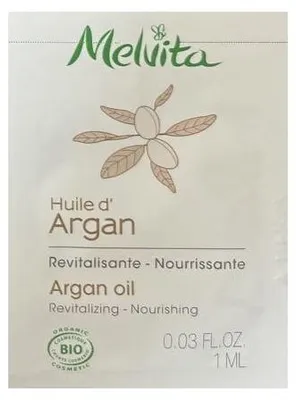 Image de Huile bio d'argan Melvita, nourrissante et revitalisante, pour le corps, le visage et les cheveux. Échantillon de 1 ml