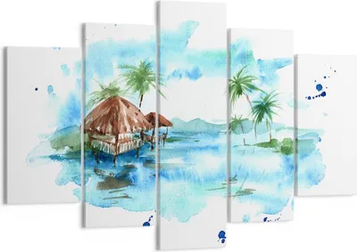 Produktbild von Bild auf Leinwand - Leinwandbild - Tropen Wasser Bungalow Ufer - 150x100cm - Wand Bild - Wanddeko - Leinwanddruck - Bilder - Kunstdruck - Wanddekoration - Leinwand bilder - Wandkunst - EA150x100-2988